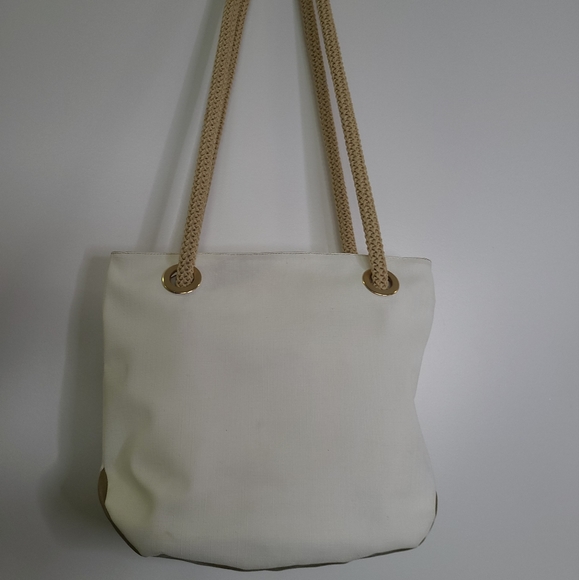 Rodo - Vintage Nautical Gold and White Bag with Rope Handles - Picture 8 of 13